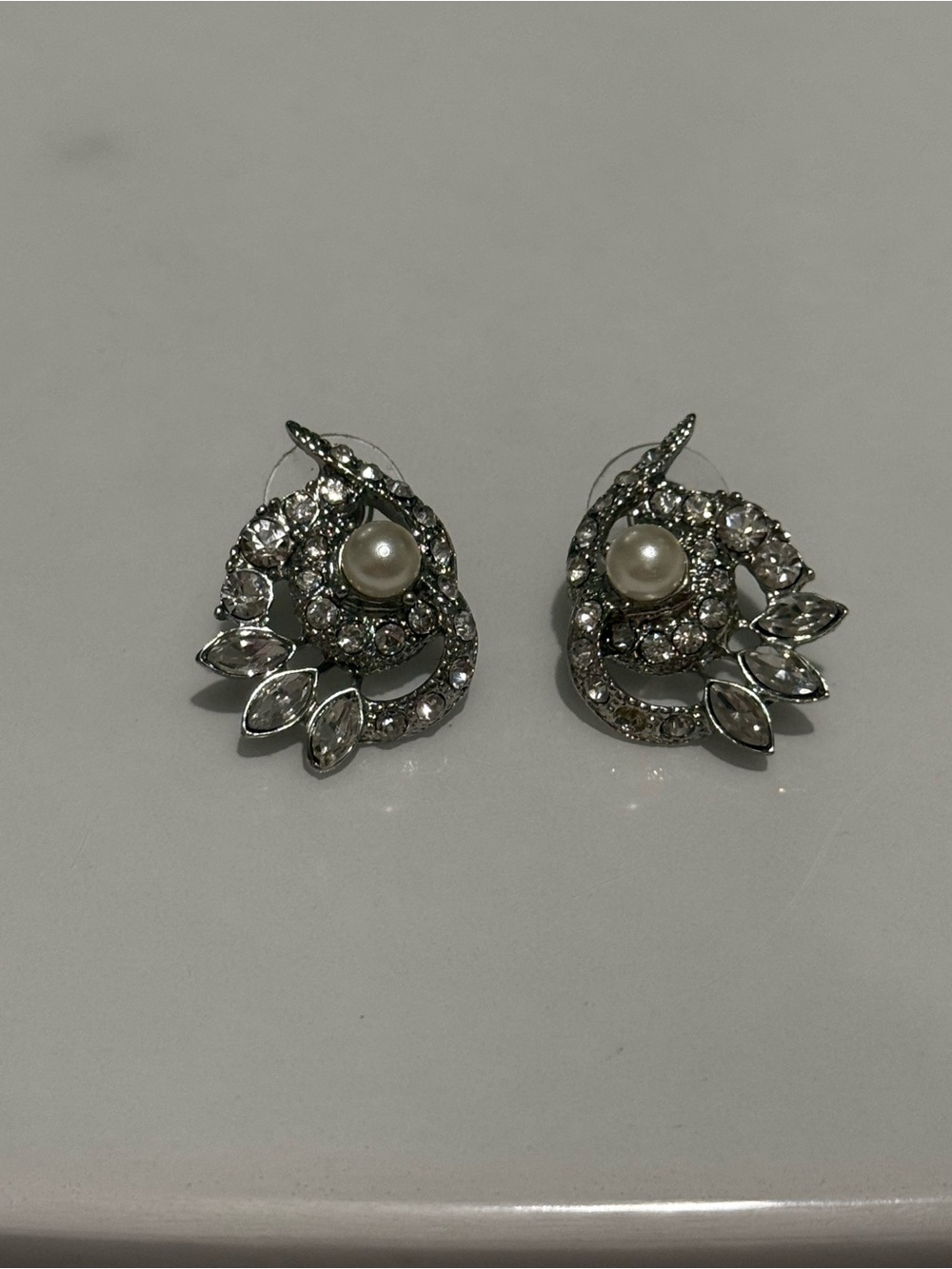 Classic Pearl and Crystal Silver-Tone Stud Earrings